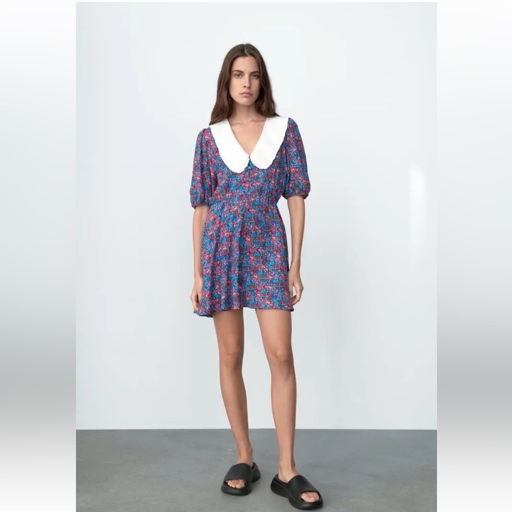 Zara floral print peter pan collar romper jumpsuit multicolor